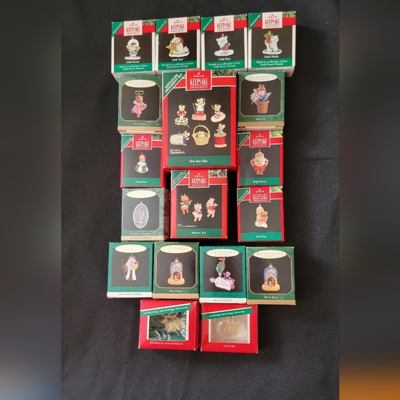 Hallmark wooden Tree Shadow box with 82 Hallmark Miniture Ornaments. - Picture 2 of 6